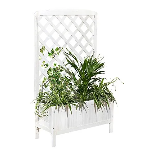 Melko Rankgitter Spalier mit Pflanzkasten Holz Rankhilfe Pflanzkübel mit Sichtschutz Hochbeet