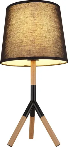 GLOBO LIGHTING LED Tischleuchte mit Holzoptik und schwarzem Schirm, 45 cm