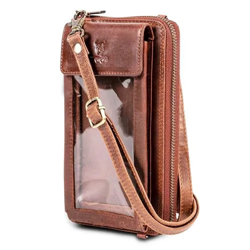 MATADOR 2in1 Echt Leder Umhängetasche Geldbörse mit Handytasche zum Umhängen Mittelgroß mit abnehmbarem Schultergurt| Strandtasche Damen-Umhängetaschen Leder mit RFID schutz