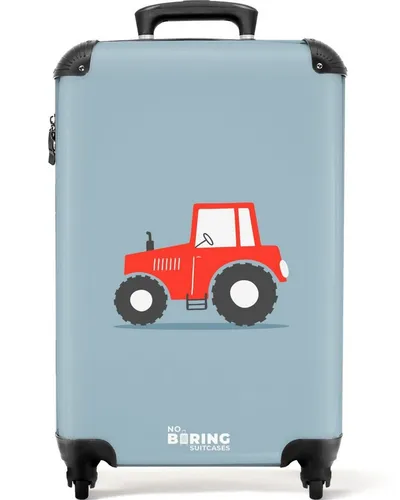 NoBoringSuitcases.com© Kinderkoffer Bauernhof - Traktor - Fahrzeuge - Rot - Koffer für Kinder, farbenfrohes Design mit Traktor-Motiv, 4 wendige Rollen für müheloses Reisen, ideal als Handgepäck für kleine Abenteurer.