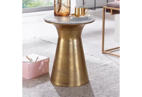FINEBUY Beistelltisch FB82235 - Ablagetisch aus echtem Marmor und goldfarbenem Metall, handgefertigt und einzigartig – ein stilvoller Hingucker für dein Wohnzimmer.