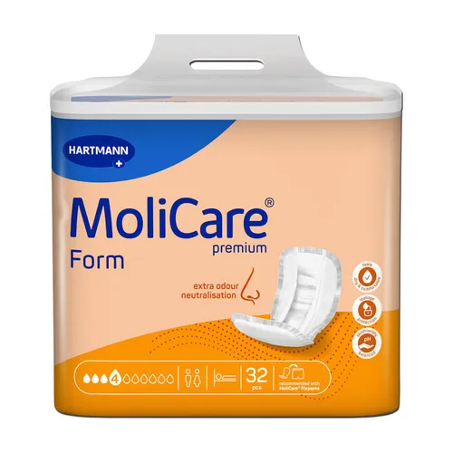 MoliCare Premium Form normal plus 4 Tropfen Sparpaket (4 x 32 Stück) - Inkontinenzeinlagen für leichte Stuhl- und Harninkontinenz, bieten ein Sofort-Trocken Gefühl und sind pH-hautneutral für maximalen Komfort und Hautschutz.
