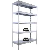 PROREGAL® Schwerlastregal Yeti Five, 200x120x45cm, verzinkt - Schwerlastregal mit 5 verstellbaren Stahlböden, 400kg Traglast pro Ebene, ideal für Werkstatt und Lager, einfache Montage dank Stecksystem.