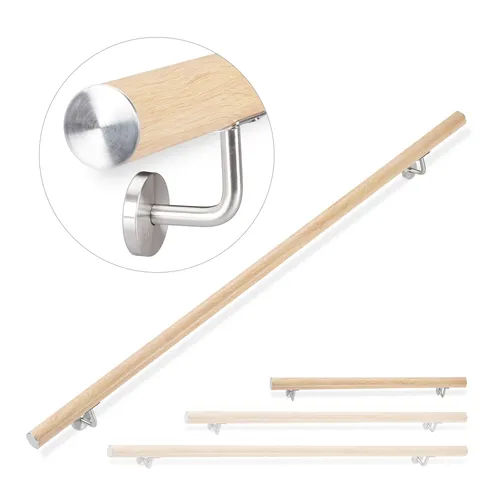 Relaxdays Handlauf Aluminium 100 cm - Treppengeländer in Buche-Optik - Haushaltswaren: Runder Handlauf aus Aluminium für Innen- und Außenbereich, bietet sicheren Halt beim Treppensteigen und ist einfach zu montieren.