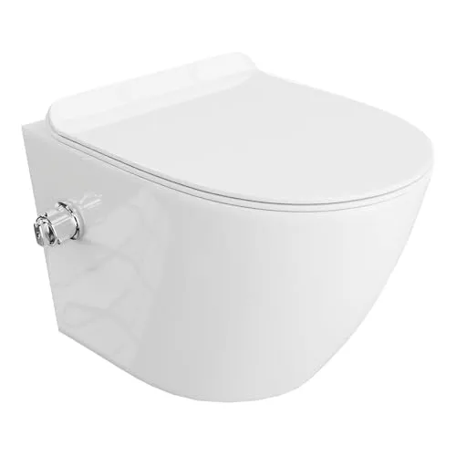 LAVITA Wand-WC Salto Hänge Toilette WC Sitz WC Bidet-Funktion Colordeckel mit Absenkautomatik & Metallscharniere Color Tornado Spülrandlos Hängend Colorbecken 370x490x395 mm Weißer Glanz