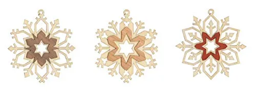 Kuhnert Drechslerei Schmuckanhänger/Baumschmuck - Motiv: Schneekristalle im 6er Set - Höha: ca. 7 cm - Made in Germany