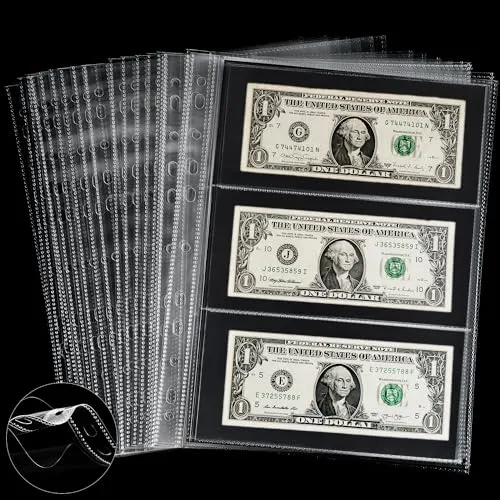 Blätter Währungsärmel Doppelseitig 300 Taschen 11-Loch Banknote 50