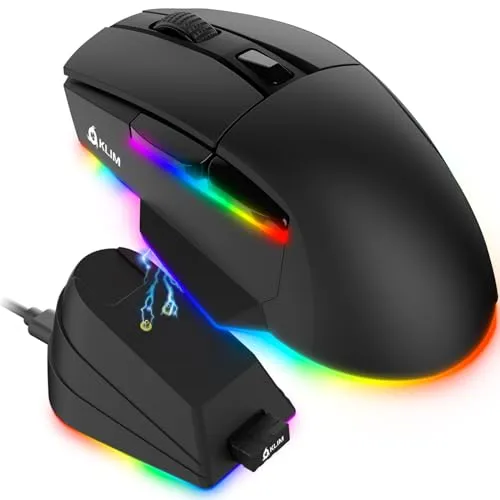 KLIM Blaze X RGB - Kabellose Gaming-Maus mit Ladestation - Mäuse mit herausragendem Akku, bis zu 12000 DPI und individueller RGB-Beleuchtung für ein unvergessliches Gaming-Erlebnis.
