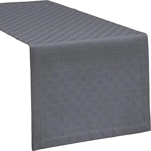 Erwin Müller Tischwäsche, Tischläufer Jacquard Karo, Paderborn dunkelgrau Größe 40x130 cm - fleckabweisend, schmutzunempfindlich und leicht zu reinigen (weitere Farben, Größen)