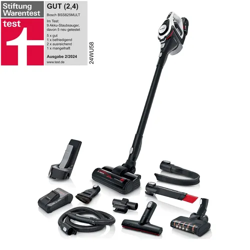 Bosch BSS825MULT Akku-Staubsauger Unlimited Gen 2 - Beutellos, 45 Min Laufzeit, mit 99,99% Staubrückhaltung und XXL-Polsterdüse für flexible Reinigung