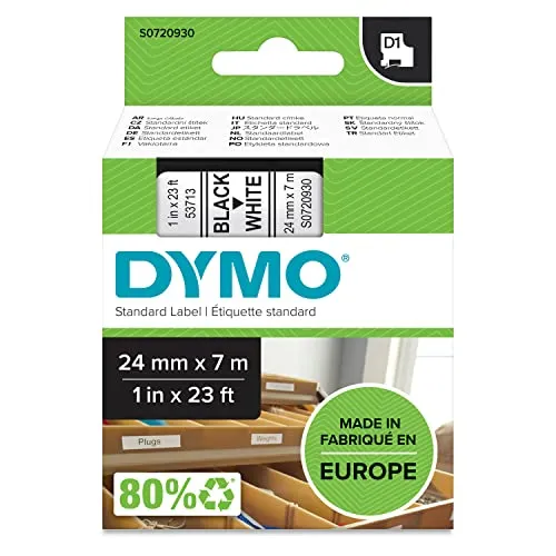 DYMO Original D1-Etikettenband 24 mm x 7 m - Schriftbänder für LabelManager – selbstklebend, einfach ablösbar und ideal für saubere Oberflächen wie Plastik, Papier und Glas. Perfekt für Büro und Zuhause.