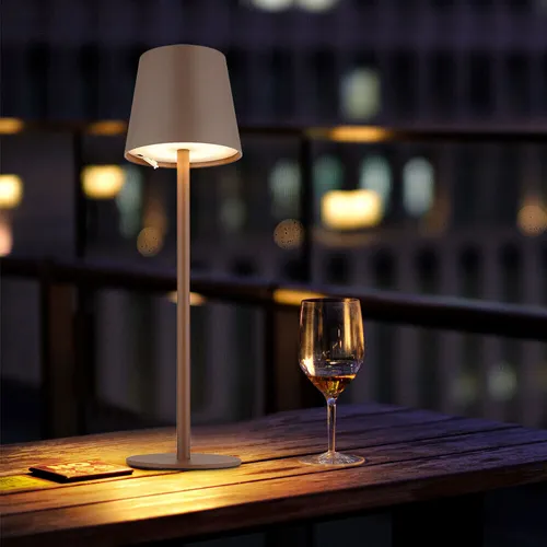 Tischleuchte Tischlampe Außenlampe Touchdimmer Terrassenlampe braun LED H 36 cm