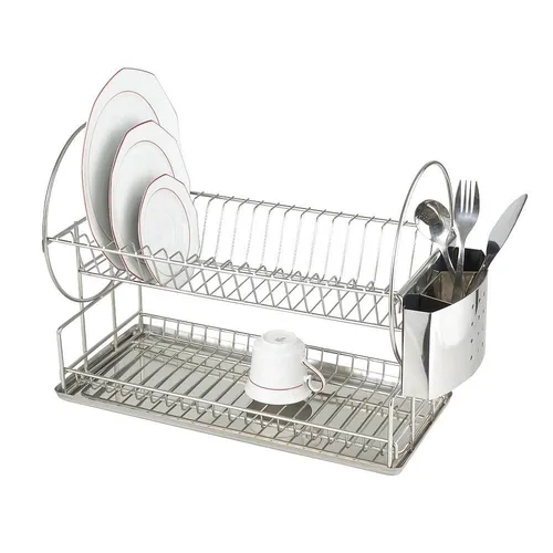 Geschirrabtropfer Exclusiv Duo - Hochwertiger Edelstahl Geschirrabtropfer mit Besteckkorb und Auffangschale, ideal für Zuhause, Garten oder Camping