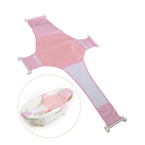 Baby Badewannensitz Zubehör,Antirutsch Kreuzförmig Badezubehör Badewannensitz Unterstützung Neugeborene Dusche Mesh für Neugeborenen oder Kleinkind(Rosa)