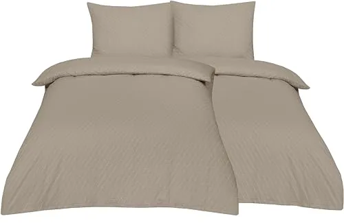 Betz Bettwäsche Seersucker 100% Baumwolle 4 teilige Garnitur Set mit Reißverschluss - Bügelfrei - Größe 155/220 cm + 80/80 cm Farbe Latte Macchiato