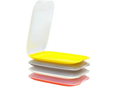 Engelland Frischhaltedose Aufschnittdosen, Aufschnittbox, Kunststoff, (Vorteils-Set, 4-tlg., mit transparentem Deckel), stapelbar, platzsparend, Ordnung im Kühlschrank, Organizer, Stapelbox