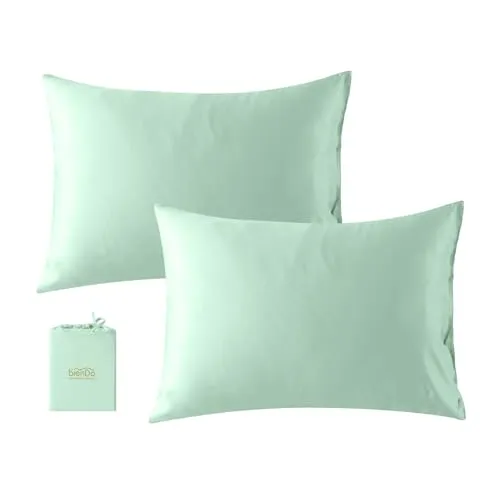bienDo Kopfkissenbezüge 40x80cm aus Bambus - Vegane Seide, Weich und Glatt, Atmungsaktiv, Grün, 2er Set Silk Pillowcases Alternative Gegen Haarbruch, Kühlend und Hypoallergen