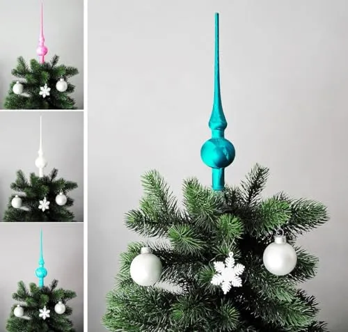 JACK Christbaumspitze Spitze Glas 28cm Eislack Glanz Matt Baumspitze Mundgeblasen Box, Farbe:Petrol