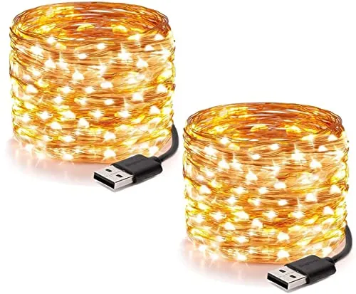 TZFTZ Lichterkette USB, 2x10M 100 LED Lichterkette, Warmweiß, Kupferdraht, Flexibel, Lichterkette für Innen & Außen, Party, Hochzeit, Schlafzimmer Deko
