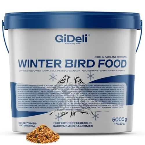 GiDeli Vogelfutter Winter 5kg im Eimer - Streufutter für Wildvögel ganzjährig - Meisenfutter für Garten & Balkon mit Leinsamen reich an Omega-3, Calcium – ohne Zusatzstoffe