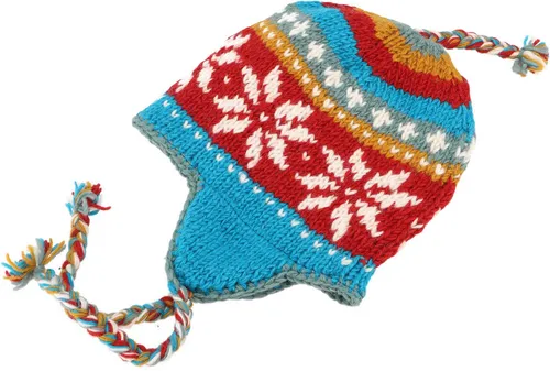 Guru-Shop Strickmütze Wollmütze mit Ohrenklappen, Norwegermütze,..