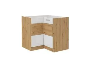 Eckunterschrank 90x90 cm Eiche Artisan + Weiss Hochglanz - Einbauküchen-Komponenten, praktischer Eckunterschrank mit 2 Türen und Einlegboden, ideal für platzsparende Küchenlösungen.