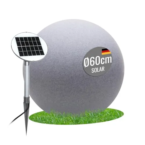seasons design Solar Kugelleuchte 60 cm Shining Globe (stone) - Wetterfeste LED-Lampe für Garten, Terrasse und Balkon mit Dämmerungssensor. Genießen Sie warmweißes Licht bis zu 6 Stunden – ganz ohne Stromanschluss!