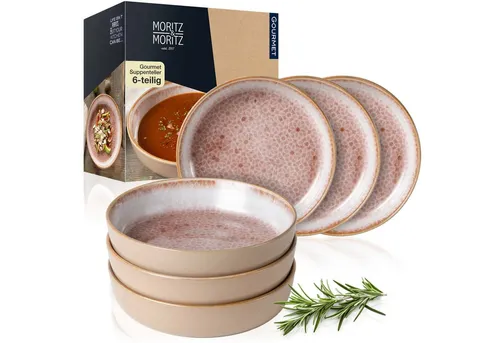 Moritz & Moritz Tafelservice TERRA Suppenteller Rosa (6-tlg) - Tafelservice für 6 Personen, elegantes Porzellan in zartem Rosa, ideal für festliche Anlässe oder den Alltag, mit perfekter Größe für kulinarische Meisterwerke.