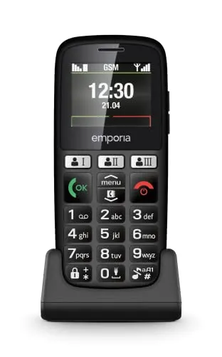 Emporia Happy Handy für Senioren, robust und hochwertig, hohe Lautstärke, Farbdisplay, Bluetooth, 3 Schnellanruftasten, große Tasten beleuchtet, Ladestation, Schwarz (Italien)