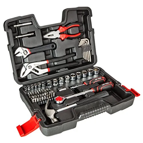 tlg Werkzeugkoffer Set 81 tlg. - Steckschlüssel und Ratschenkasten - 81 tlg. Werkzeugkoffer Set aus robustem Carbon-Stahl mit rutschfesten, gummierten Griffen, ideal für Reparaturen an Fahrzeugen und Maschinen sowie für Heimwerkerprojekte.