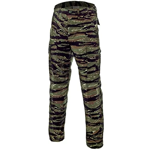 MFH BDU Kampfhose Ripstop Tiger Stripe Größe S - Robuste BDU Kampfhose aus 100% Ripstop-Baumwolle in Größe S. Verstellbare Taille, verstärkter Sitz und Knie sowie 6 praktische Taschen machen sie ideal für den Einsatz im Freien.