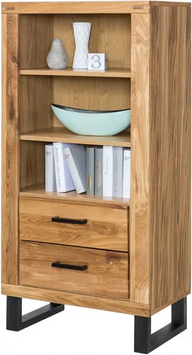 Home affaire Vitrine im Industrie-Design mit Metallfüßen, Eiche Teilmassiv