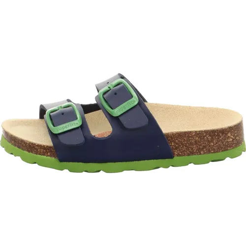 Superfit Jungen FUSSBETTPANTOFFEL Hausschuhe, BLAU/GRÜN 8210 - Hausschuhe mit orthopädischem Tieffußbett aus Naturkork und verstellbarer Weite. Ideal für gesunde Füße, in Europa hergestellt.