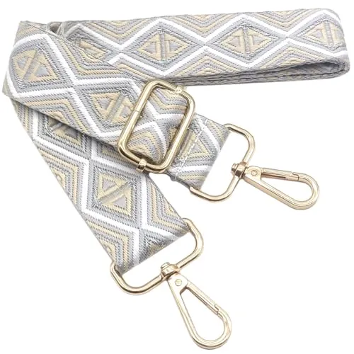 Verstellbarer Schultergurt für Taschen Silberdraht Grau, Taschengurte zum Wechseln, Taschengurt Breit mit Karabiner Gold, 80-130 cm Tragegurt Tasche für Damen Schulterriemen, Handtasche, 3.8cm, 1202