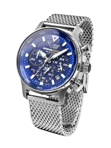 Vostok Europe Herrenuhr Expedition South Pole Chronograph Stahl/Blau VR42-592A762-B - Armbanduhren für Herren mit Solar-Funktion und Stoppuhr, ideal für Abenteurer und Outdoor-Enthusiasten.