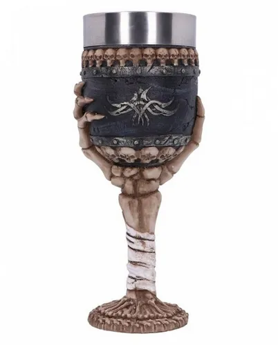 Horror-Shop Dekofigur Skelett Kelch mit Knochenhand & Totenköpfe 19 cm