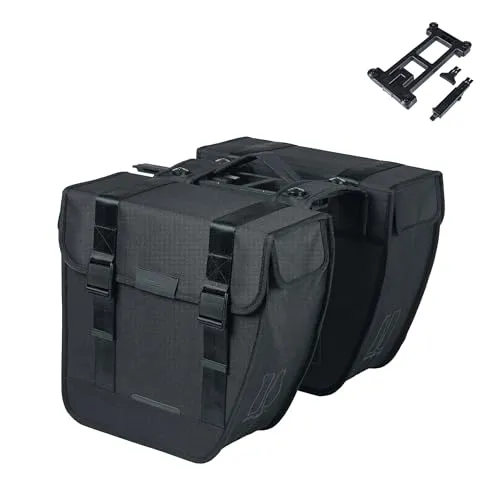Basil Tour Doppeltasche MIK - 28L, Schwarz - Fahrradtasche mit 28L Kapazität, robust und wetterfest, inkl. abschließbarem MIK-System für sichere Befestigung, ideal für Einkäufe und Radtouren.