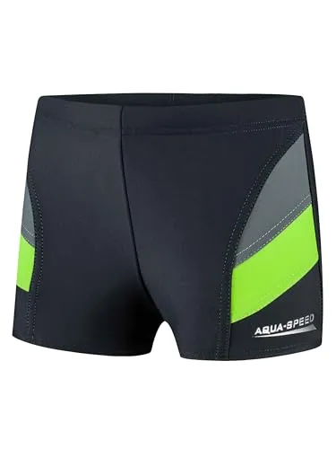 Aqua Speed Kinder Jungen Boxer Badehose + gratis eBook | Schwimmhose Jungs | Badepants | Strand Kinderbadehose eng | 38. Grau Grün Gr. 116 | Andy