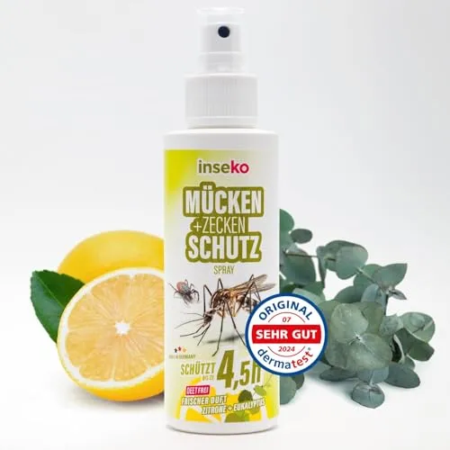 inseko Mücken- & Zeckenschutz Spray I DEET frei I Insektenschutz für Haut und Kleidung (100ml)