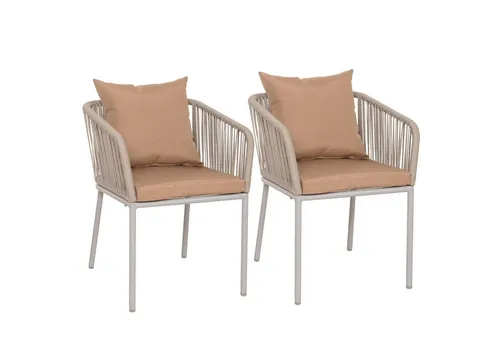 PROREGAL® Gartenstuhl 2x Gartenstuhl 75x55x55cm wetterfest Aluminium Rope Grau Kissen Taupe