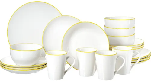 Ritzenhoff & Breker Kombiservice Adela (20-tlg) für 4 Personen - Kombiservice für 4 Personen aus hochwertigem Porzellan, mit schmalem Farbband an den Kanten für einen eleganten Look und stilvolle Präsentation Ihrer Speisen.