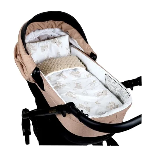 Babylux Babydecke Minky PLÜSCH Kuscheldecke 75x60cm + Kissen 35x30cm | 2-TLG Set für Kinderwagen, Wiege, Babyschale, Neugeborene (MP138 - Beige + Bären)