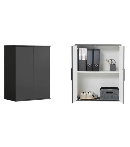 mokebo Mehrzweckschrank Der Kurze - Vielseitiger Aktenschrank & Schuhschrank in Schwarz-Anthrazit, mit 1 variabel einsetzbarem Einlegeboden und push-to-open Funktion für einfachen Zugang.