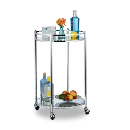 Servierwagen Barwagen Teewagen 2 Etagen mit Rollen - Praktischer Servierwagen aus 70% Stahl mit 2 Etagen und Rollen für einfache Mobilität, ideal für Küche oder Wohnzimmer.