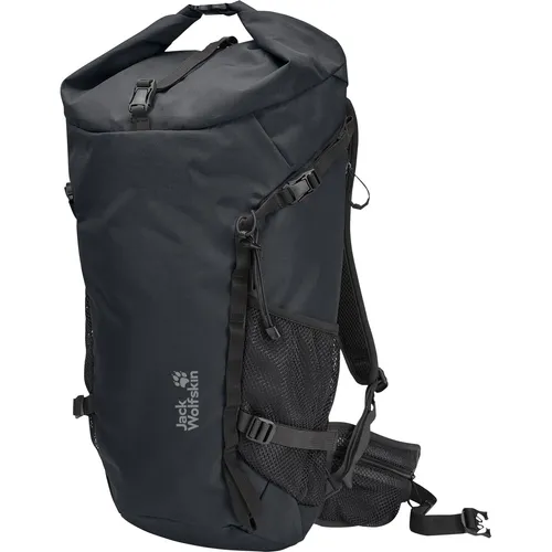Jack Wolfskin Velocity Lite 28 Daypack schwarz - Robuster Tagesrucksack für Outdoorabenteuer, mit Regenhülle und Halterungen für Eispickel und Ski. Ideal zum Wandern und umweltfreundlich aus recyceltem Polyester.