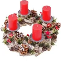 Adventskranz MCW-H50, Weihnachtsdeko Adventsgesteck, Holz rund Ø 33cm