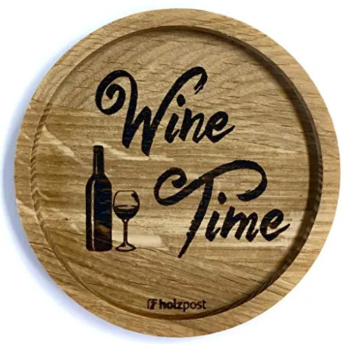 Eichenholz Untersetzer Ø 11,2 cm Wine Time in braun von Holzpost