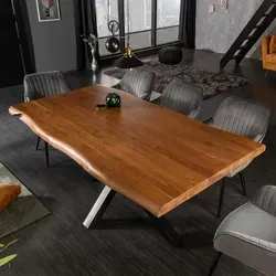 riess-ambiente Esstisch MAMMUT 180 cm – Massivholz Akazie mit Baumkante - Robuster Esstisch aus hochwertiger Akazie mit beeindruckender 6 cm starker Tischplatte und markantem Metallgestell. Platz für bis zu 8 Personen – ideal für gesellige Abende und stilvolle Essbereiche.