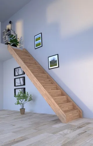 Starwood Wangentreppe Mykonos (Eiche) gerade ohne Geländer - Massivholztreppe aus naturbelassenem Eichenleimholz, ideal für individuelle Gestaltung. Einfache Montage mit Anleitung. Perfekt für Geschosshöhen bis 280 cm.