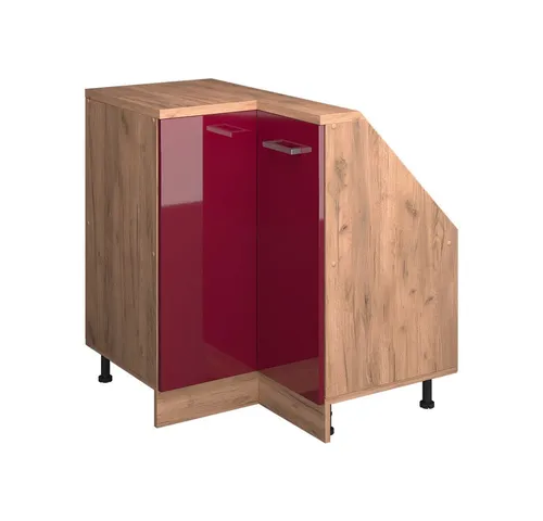 Vicco Unterschrank R-Line, Rot Hochglanz/Goldkraft Eiche, 75.6 cm mit 1 Tür